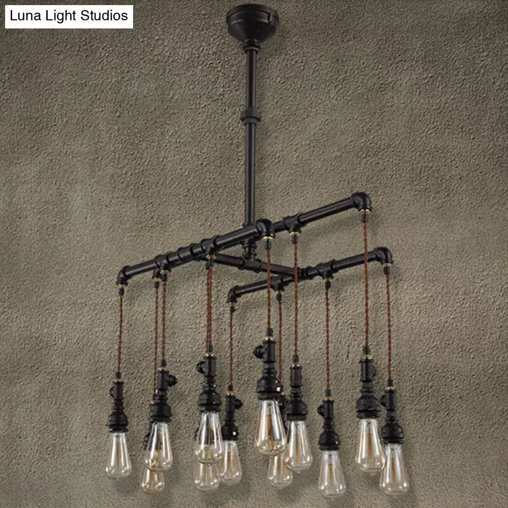 Industrial black pipe led chandelier dining room island light