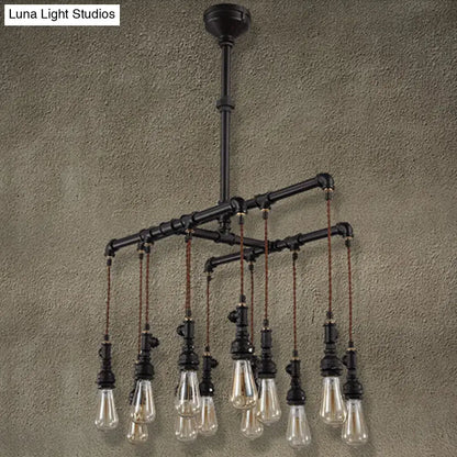 Industrial black pipe led chandelier dining room island light