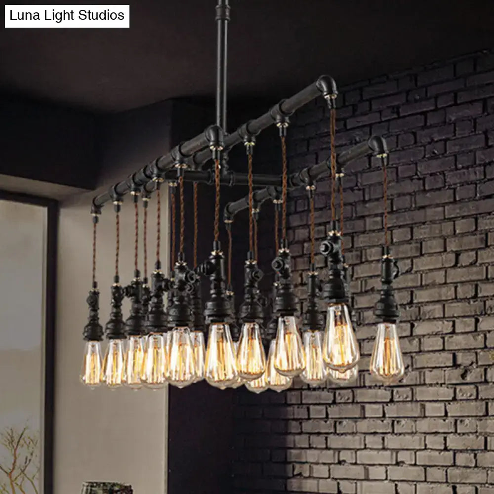 Industrial black pipe led chandelier dining room island light