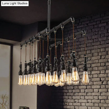 Industrial black pipe led chandelier dining room island light