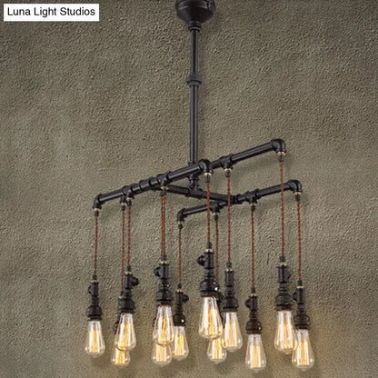 Industrial black pipe led chandelier dining room island light