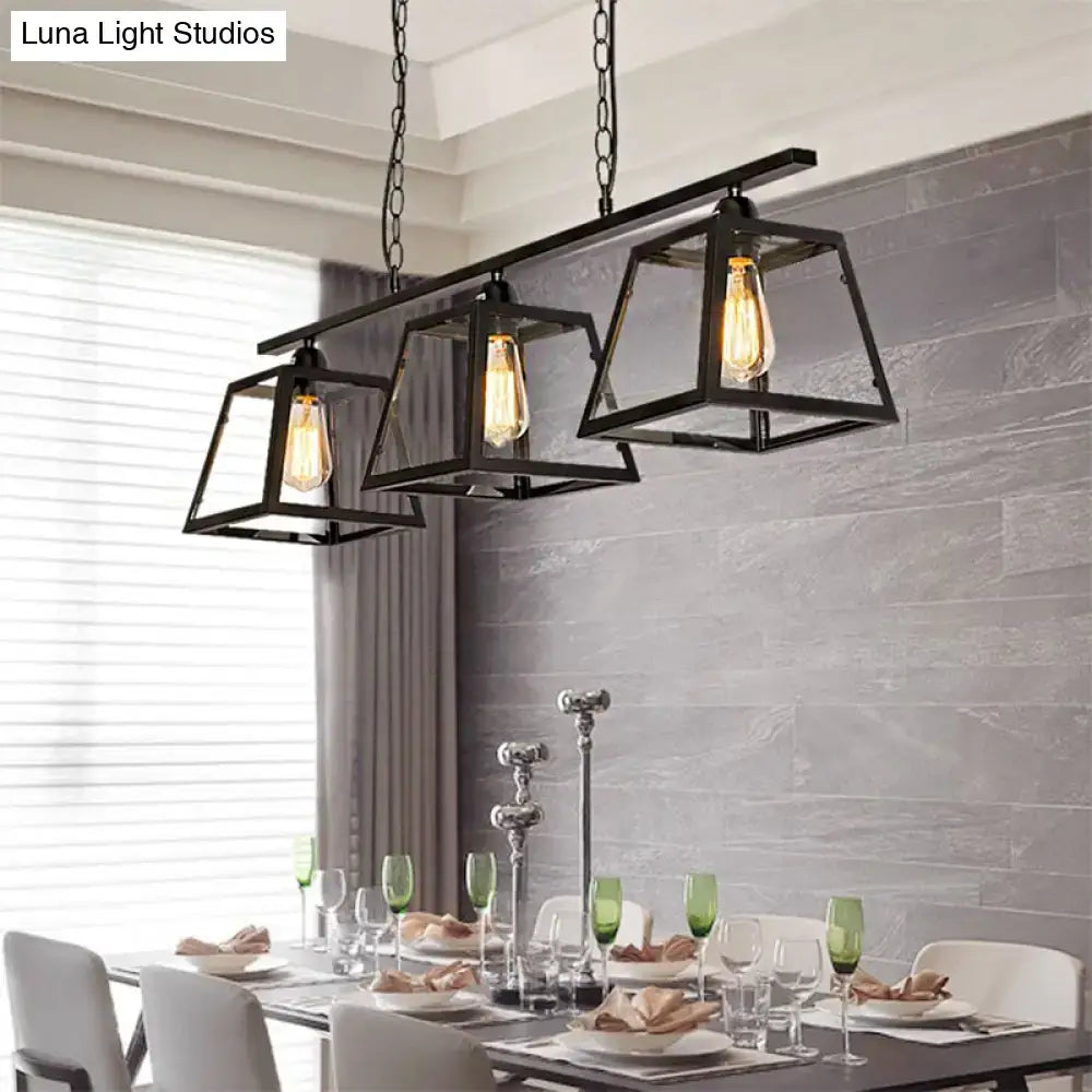 Industrial black pyramid island light kitchen 3 bulb pendant metal