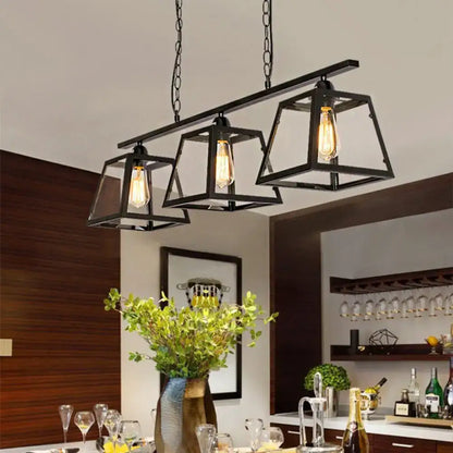 Industrial black pyramid island light kitchen 3 bulb pendant metal