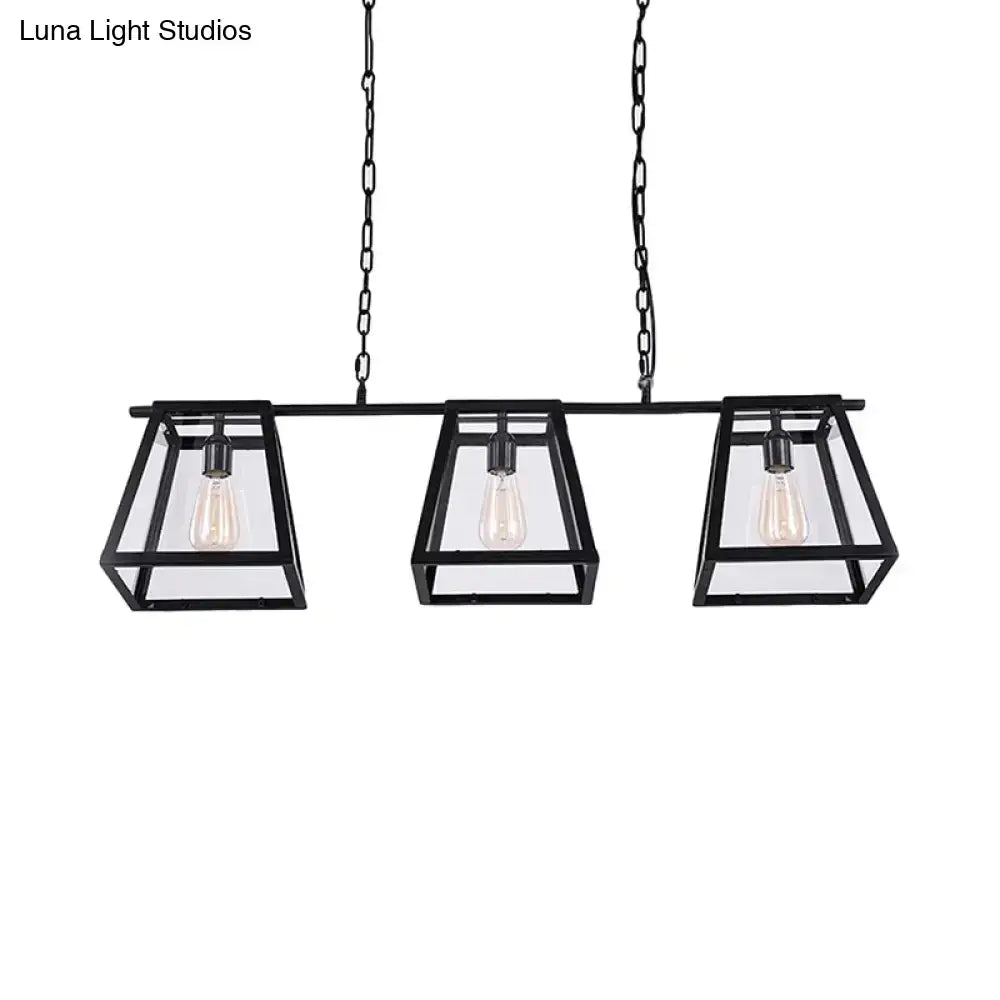 Industrial black pyramid island light kitchen 3 bulb pendant metal