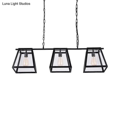 Industrial black pyramid island light kitchen 3 bulb pendant metal