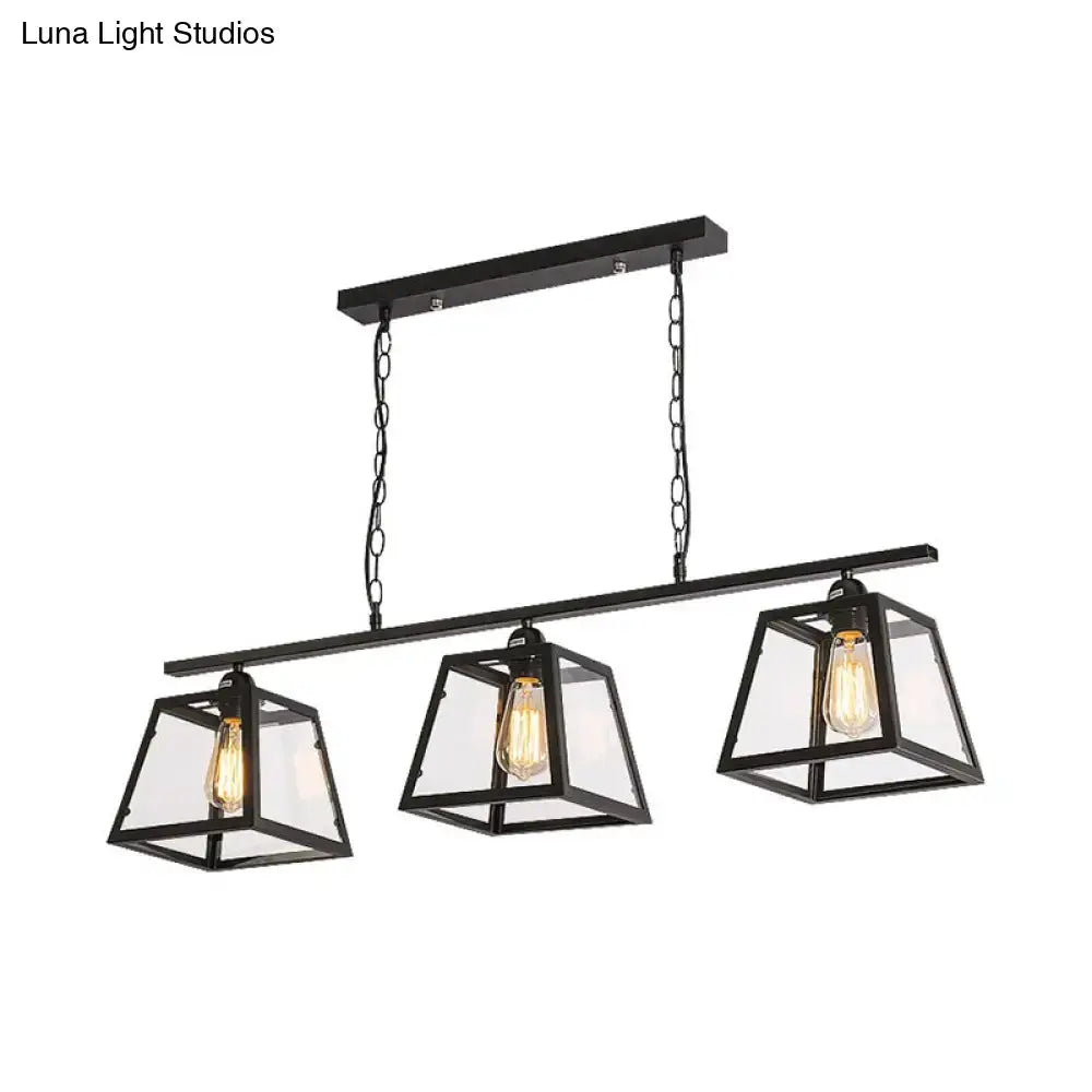 Industrial black pyramid island light kitchen 3 bulb pendant metal