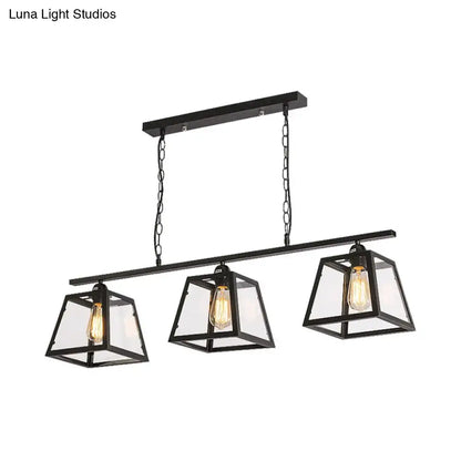 Industrial black pyramid island light kitchen 3 bulb pendant metal