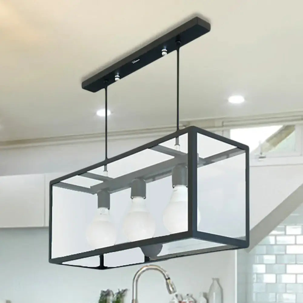 Industrial black rectangle pendant light kitchen island glass decor