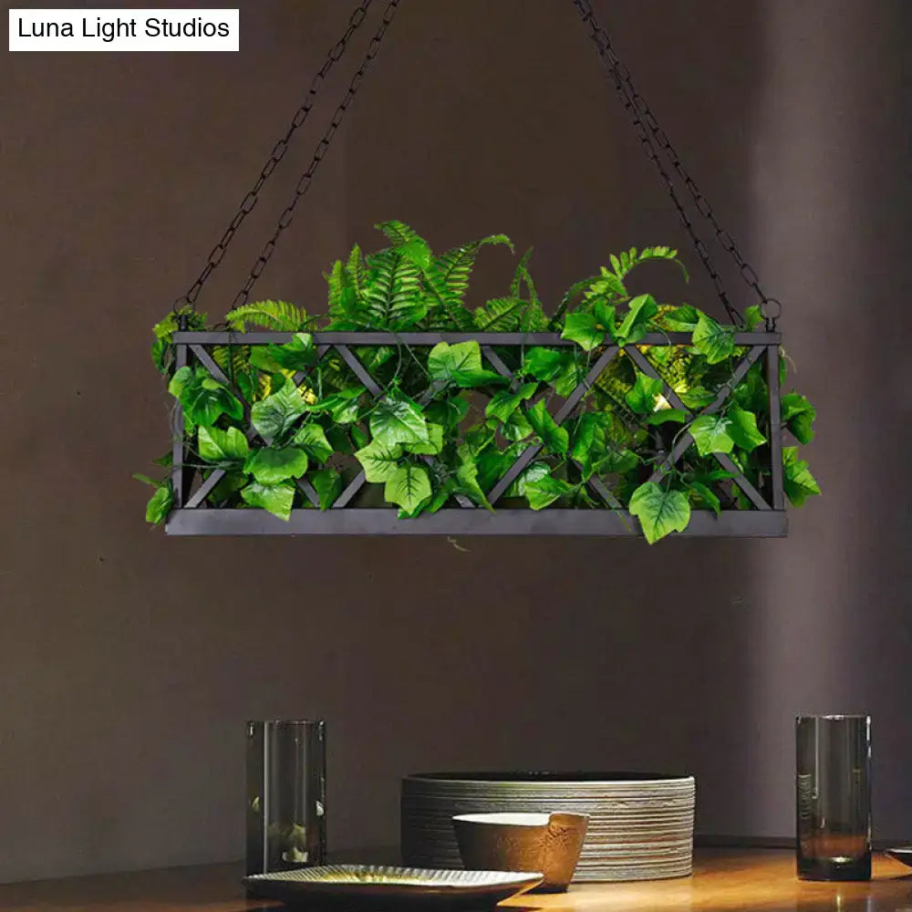 Industrial black rectangular island lighting with planter kitchen led