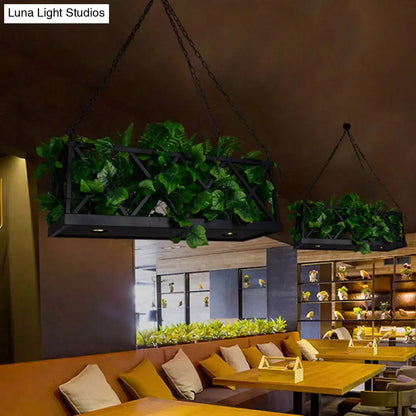 Industrial black rectangular island lighting with planter kitchen led