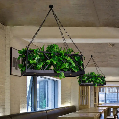 Industrial black rectangular island lighting with planter kitchen led