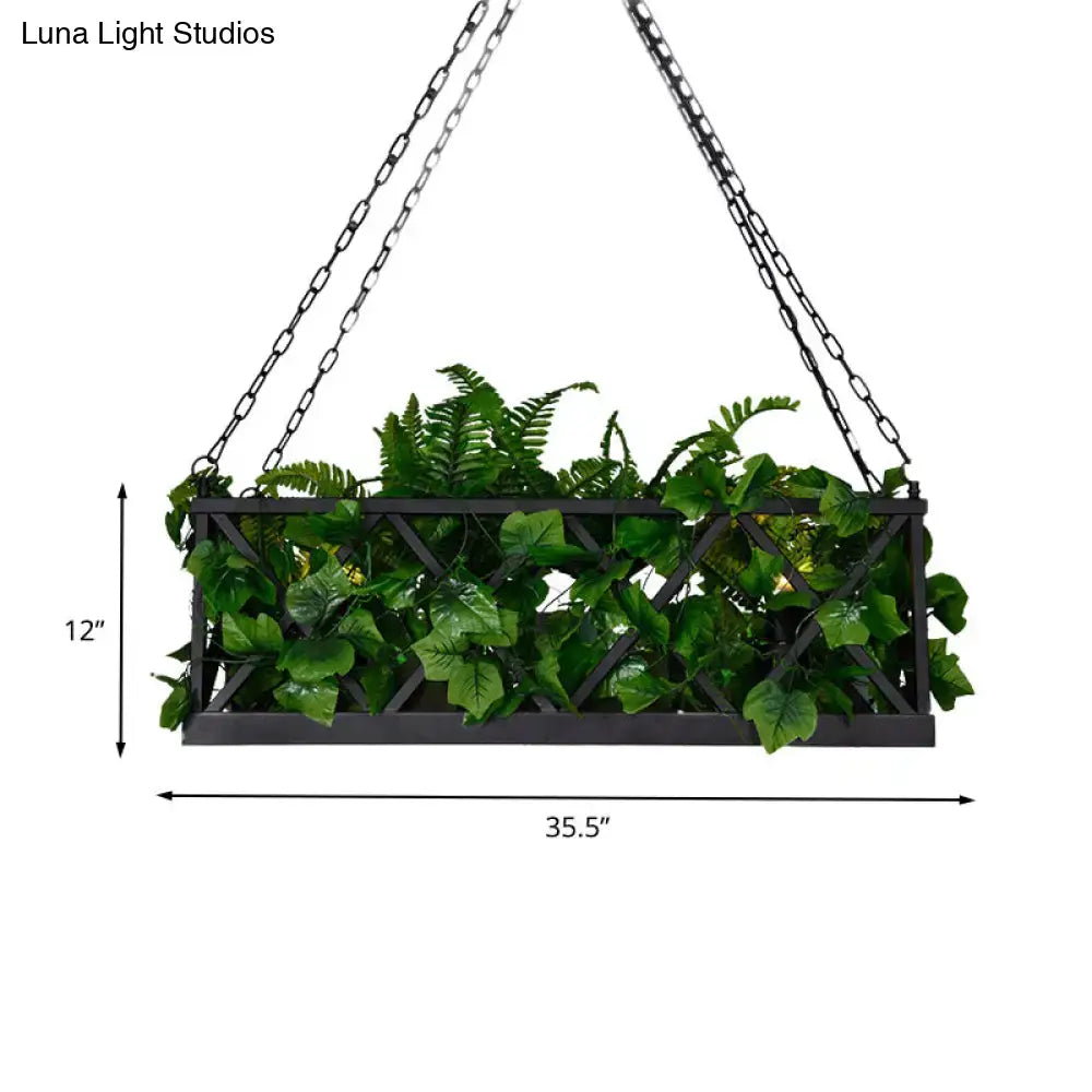 Industrial black rectangular island lighting with planter kitchen led