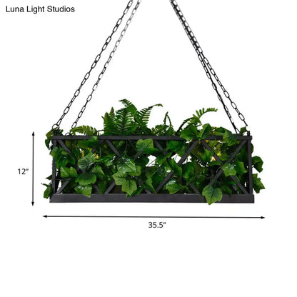 Industrial black rectangular island lighting with planter kitchen led
