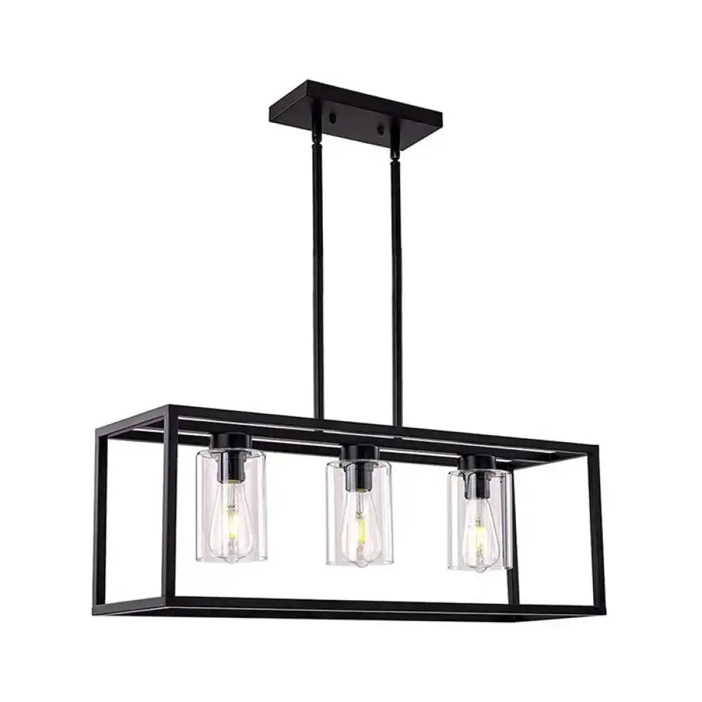 Industrial black rectangular pendant light dining room glass cylinder