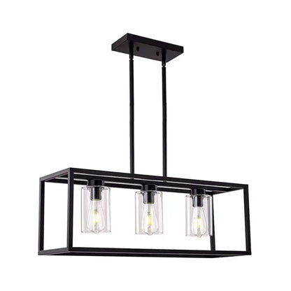 Industrial black rectangular pendant light dining room glass cylinder