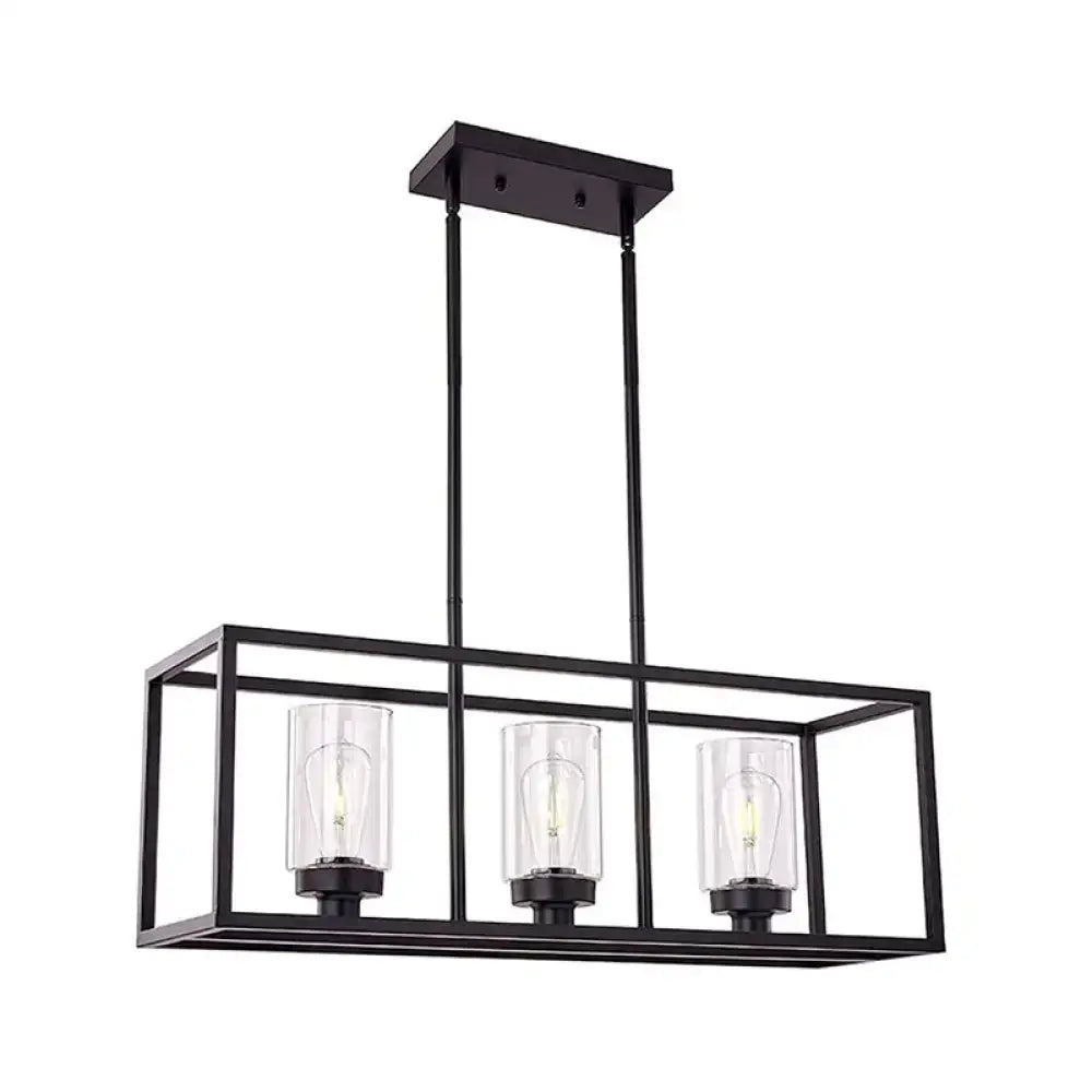 Industrial black rectangular pendant light dining room glass cylinder