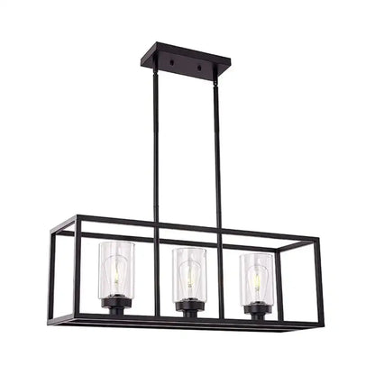 Industrial black rectangular pendant light dining room glass cylinder