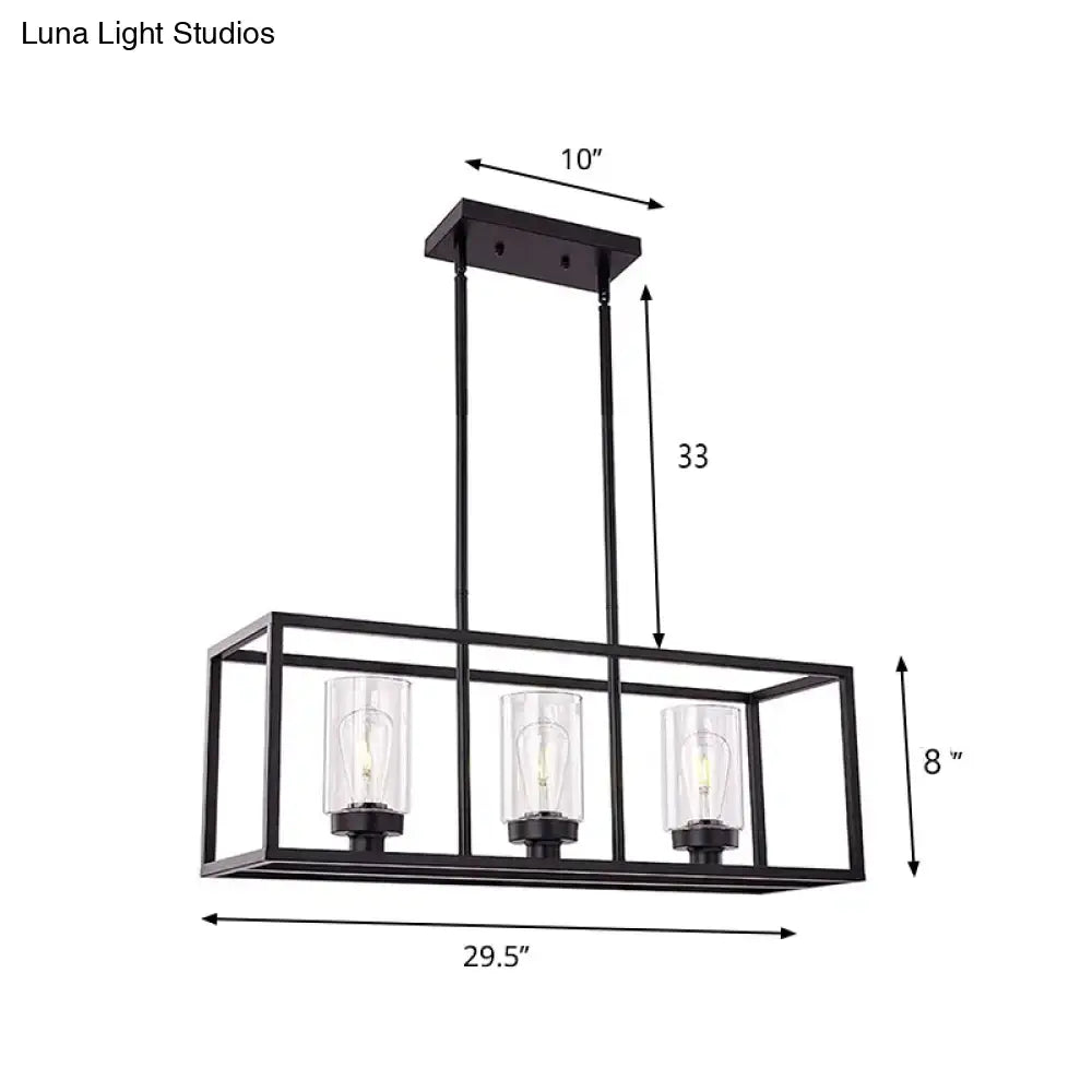 Industrial black rectangular pendant light dining room glass cylinder