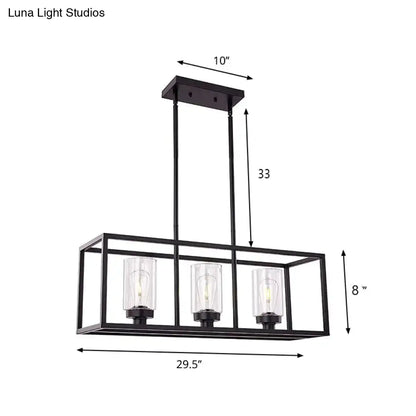 Industrial black rectangular pendant light dining room glass cylinder