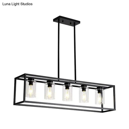 Industrial black rectangular pendant light dining room glass cylinder