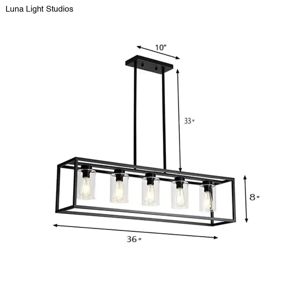 Industrial black rectangular pendant light dining room glass cylinder