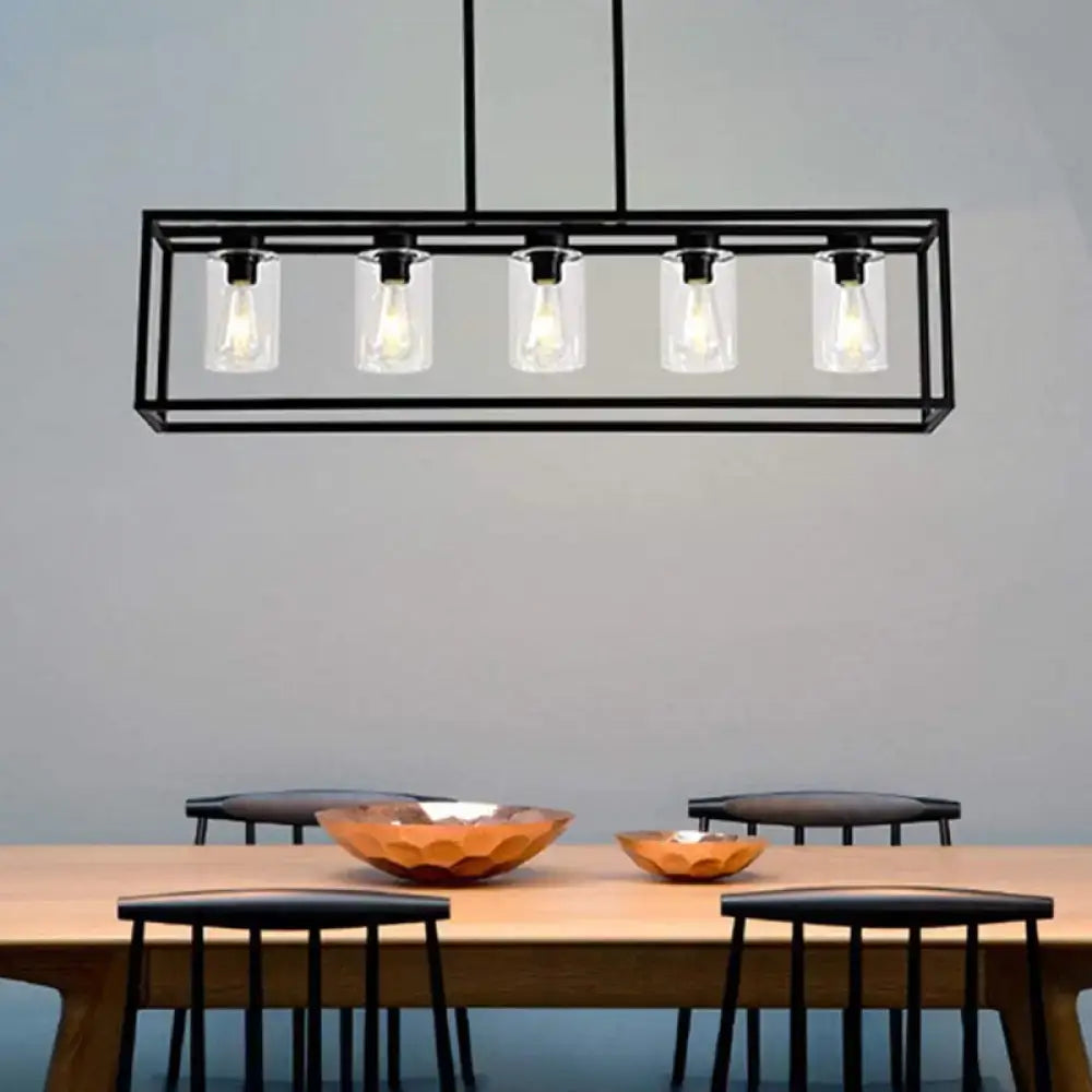 Industrial black rectangular pendant light dining room glass cylinder