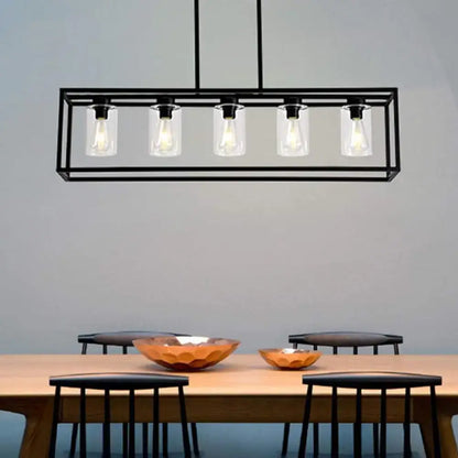 Industrial black rectangular pendant light dining room glass cylinder