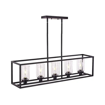 Industrial black rectangular pendant light dining room glass cylinder