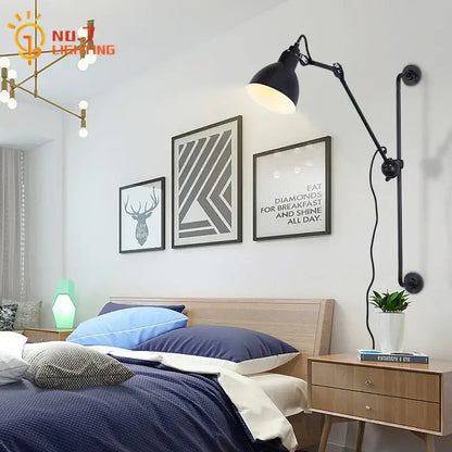 Industrial black & red adjustable rotating led wall lamp bedroom