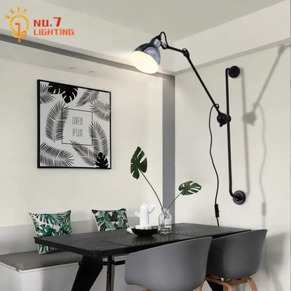 Industrial black & red adjustable rotating led wall lamp bedroom