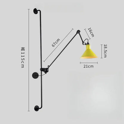 Industrial black & red adjustable rotating led wall lamp bedroom