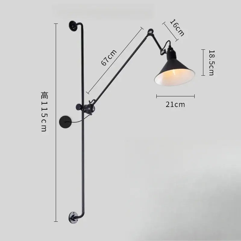 Industrial black & red adjustable rotating led wall lamp bedroom
