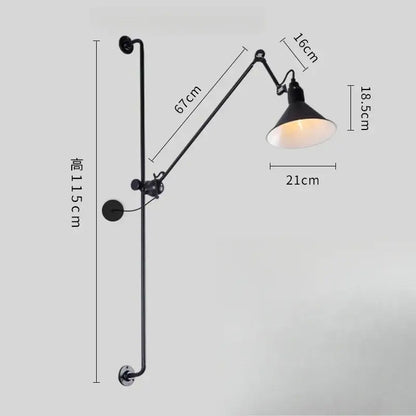 Industrial black & red adjustable rotating led wall lamp bedroom