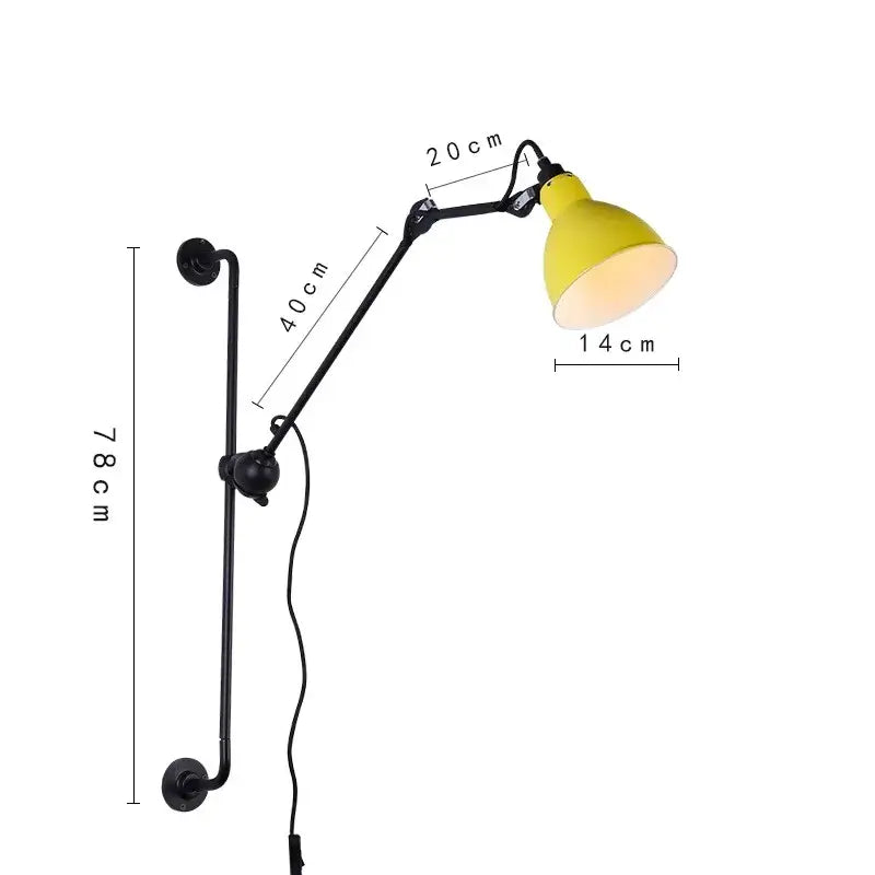 Industrial black & red adjustable rotating led wall lamp bedroom