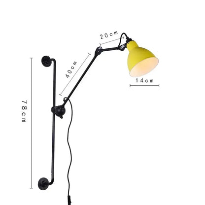 Industrial black & red adjustable rotating led wall lamp bedroom