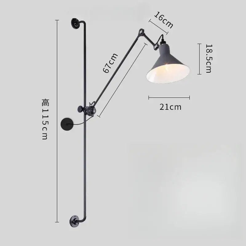 Industrial black & red adjustable rotating led wall lamp bedroom