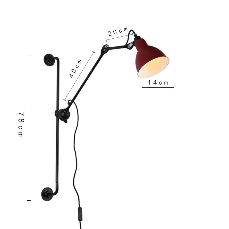 Industrial black & red adjustable rotating led wall lamp bedroom