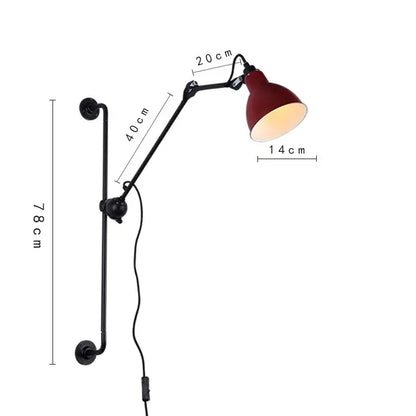 Industrial black & red adjustable rotating led wall lamp bedroom