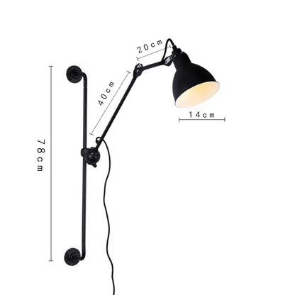 Industrial black & red adjustable rotating led wall lamp bedroom