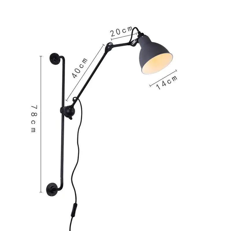Industrial black & red adjustable rotating led wall lamp bedroom