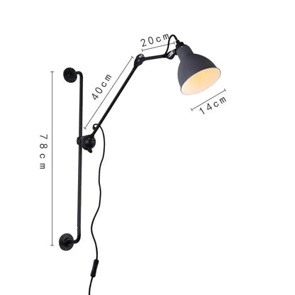 Industrial black & red adjustable rotating led wall lamp bedroom