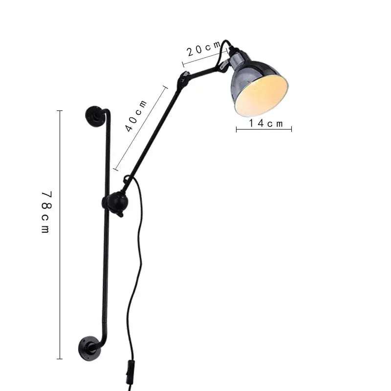 Industrial black & red adjustable rotating led wall lamp bedroom