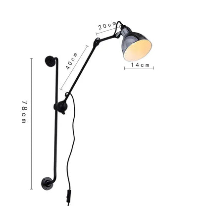 Industrial black & red adjustable rotating led wall lamp bedroom
