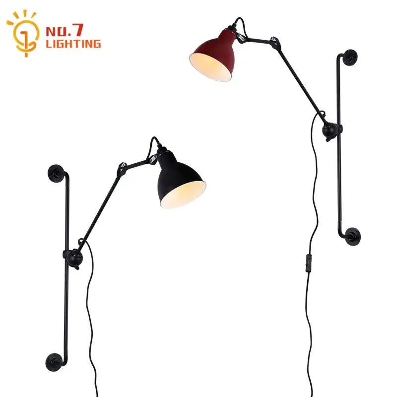 Industrial black & red adjustable rotating led wall lamp bedroom