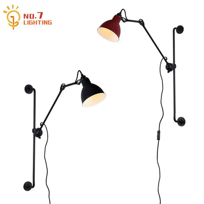 Industrial black & red adjustable rotating led wall lamp bedroom
