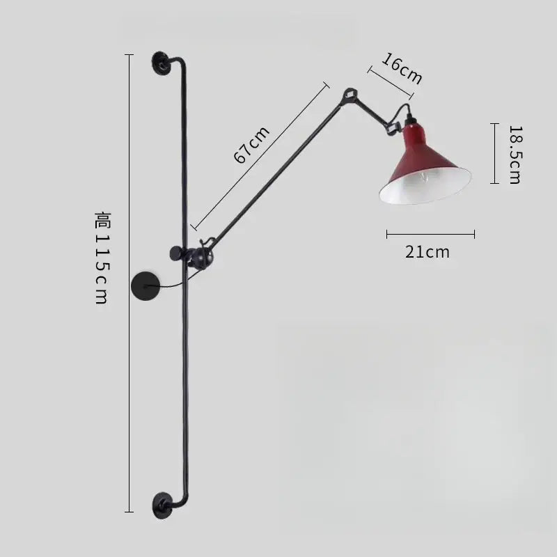 Industrial black & red adjustable rotating led wall lamp bedroom