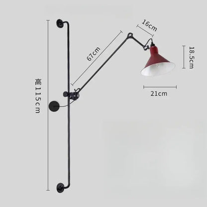Industrial black & red adjustable rotating led wall lamp bedroom