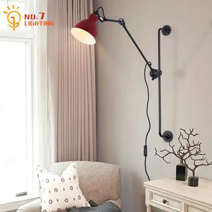 Industrial black & red adjustable rotating led wall lamp bedroom