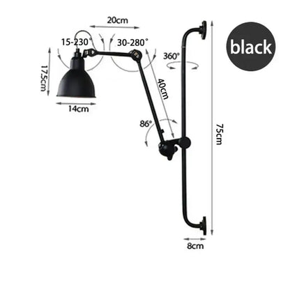Industrial black & red swing arm wall lamp for bedroom