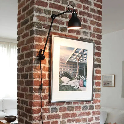 Industrial black & red swing arm wall lamp for bedroom